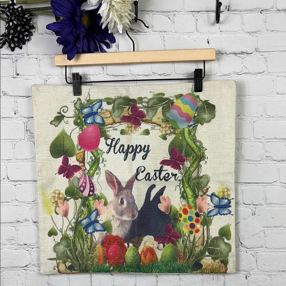 JUVALE Happy Easter Bunny Floral Eggs Pillow Cushion Cover